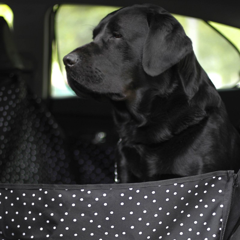 Автогамак для перевозки собак в машине - Белые горошины на чёрном